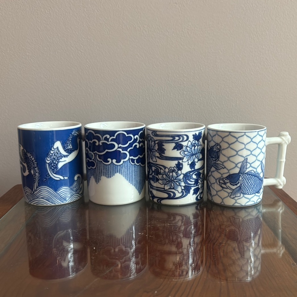 Blue and White Ceramic Mug Set